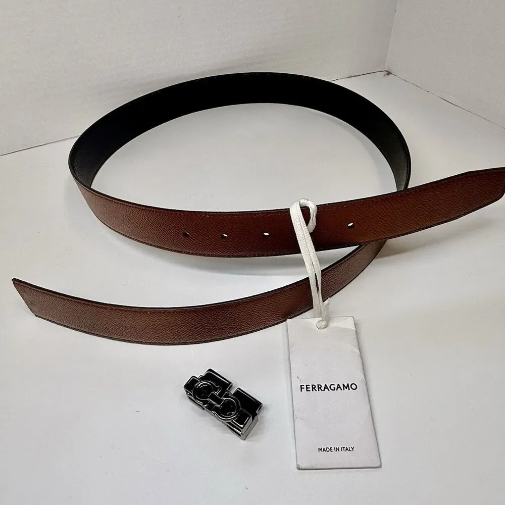 Salvatore Ferragamo Black Brown Reversable Textured Leather Belt (Broken Buckle)